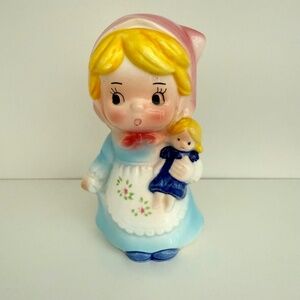 Vintage Adorable Little Girl with Doll Coin Bank